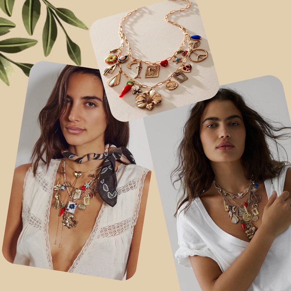 Free People Vibe Boho Maxamillion Boho Vintage Vibe Charm Chain Necklaces